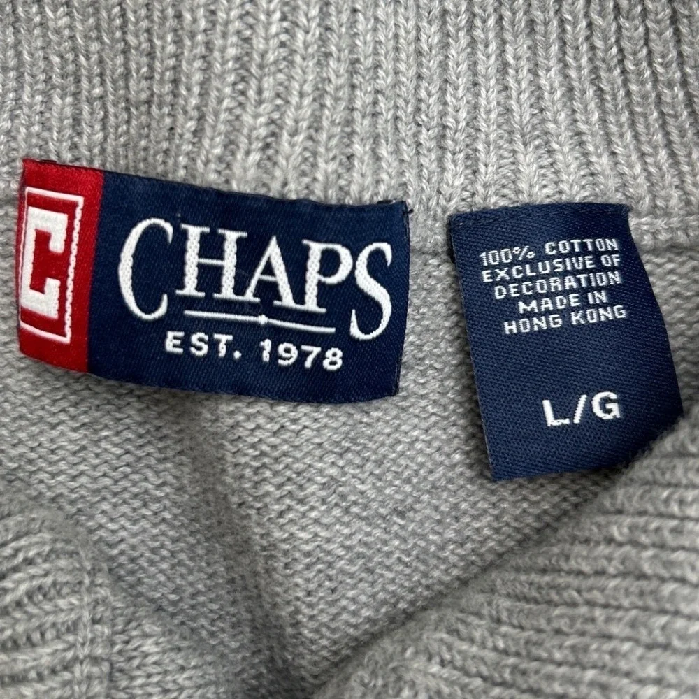Chaps Mens Gray Button Up Cardigan Sweater Size L Cotton Preppy Academia Casual